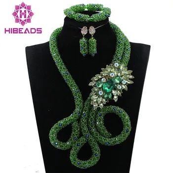 

Fashion Twisted Crystal Braid Necklace Set Wedding Nigerian Beads Bib African Jewelry Set Free Shipping WD579