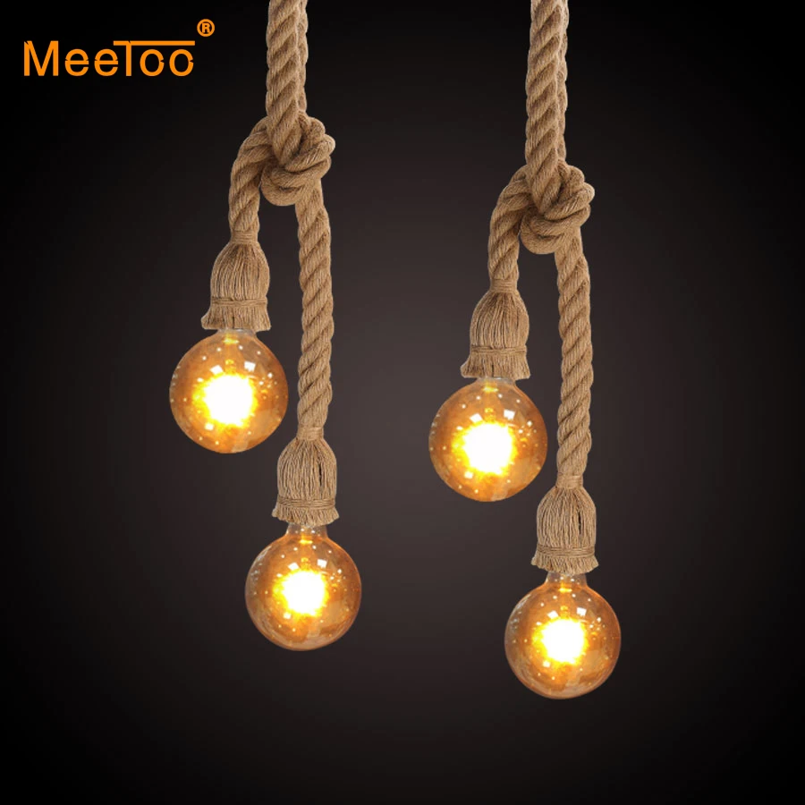 

Vintage E27 Hemp Rope Pendant Lights Retro Loft Industrial Hanging Lamp Coffee Bar Kitchen Light Fixtures Home Decor Luminaire