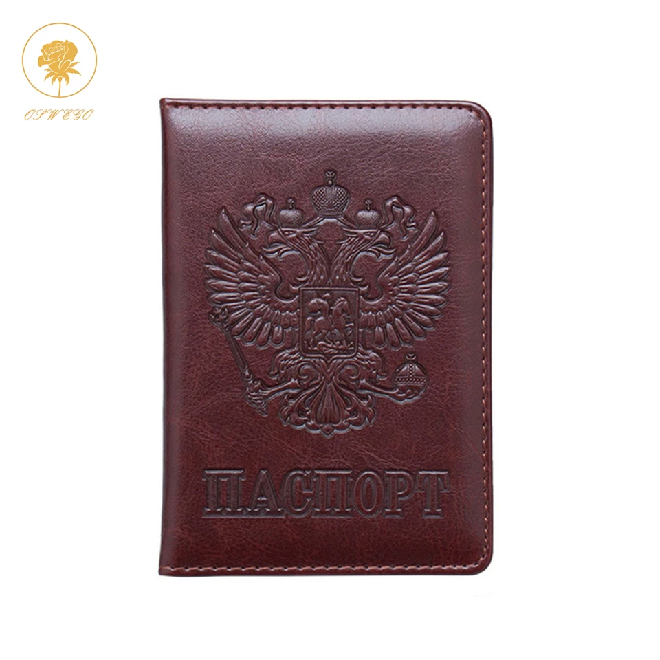 

Oswego Passport Cover Card Holders Russian Ticket Travel Credit Card Holder Wallet PU Leather Passport Cover Men Women 2019