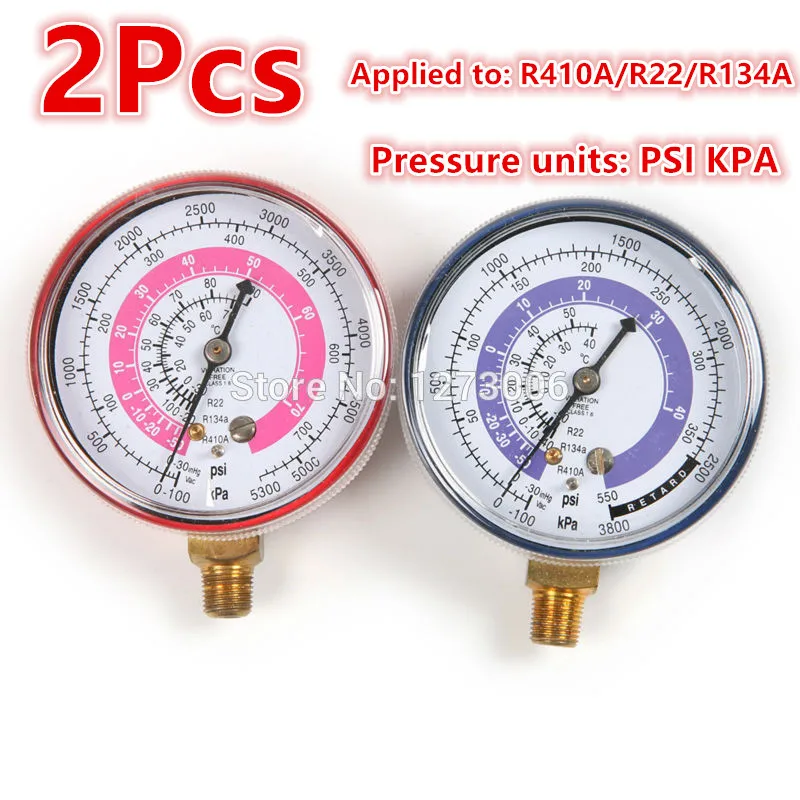 

Professional 1 Pair Air Conditioning R410A R134A R22 Refrigerant High / Low Pressure Gauge PSI KPA Red Blue Pressure Gauge