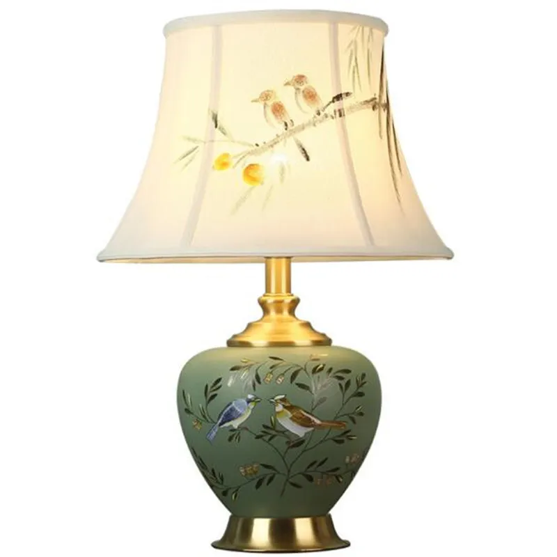 

Vintage Retro American Country Birds Ceramics Led E27 Dimmer Table Lamp for Living Room Bedroom Bedside Wedding Deco H 50cm 1660