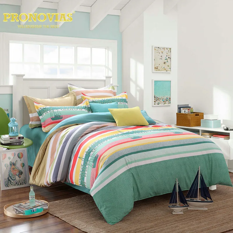 

Pronovias rainbow stripes bedding set queen double single size duvet/doona cover bed sheet pillow cases 3/4pcs bed linen set