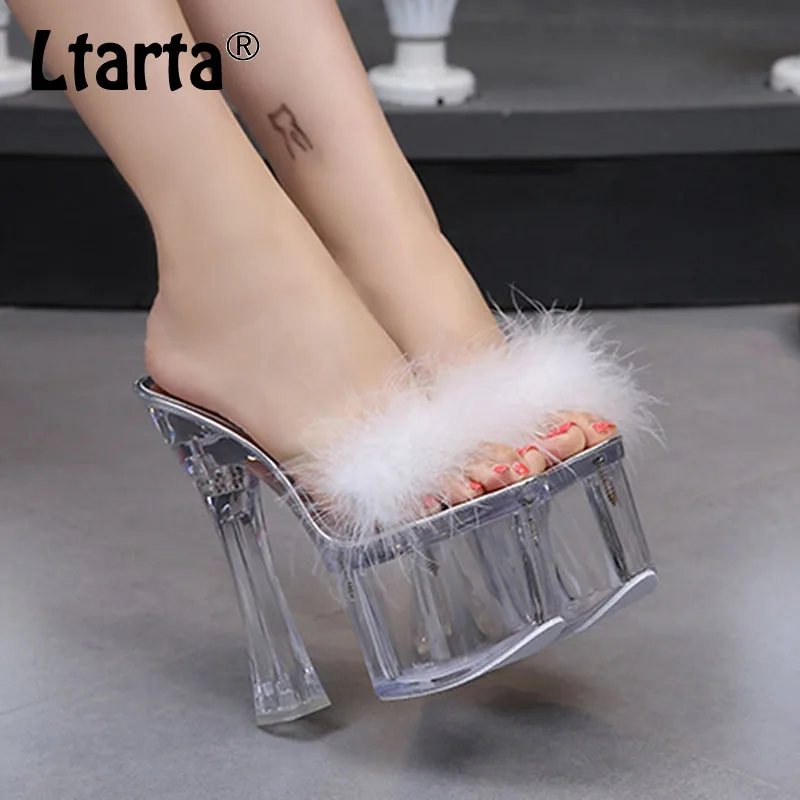 

LTARTA 34-43 crystal slipper 18mm female waterproof table anti hick bottom sexy super high heel Crystal Pumps LFD-10367-6