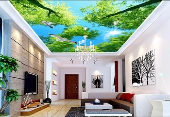 

3d wallpaper custom mural blue sky white clouds pigeon tree condole roof background wall ceiling murals wall paper for walls 3d