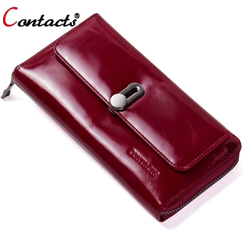 

Contact's Genuine Leather Wallet Female Purse Women Wallet Credit Card Holder Organizer Walet Women Clutch Bag Red Black Long