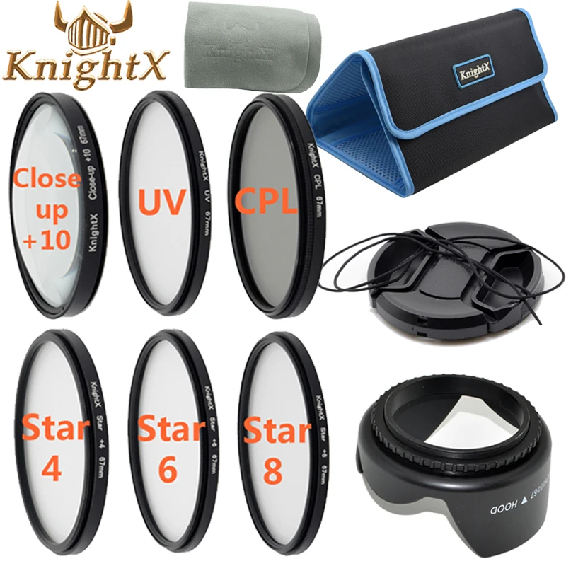 KnightX uv filter  Star nd cross CPL Lens Kit for Canon Nikon d3200 d5200 d5100 Sony Digital Camera  67mm 52mm 58mm 55mm 62mm 49