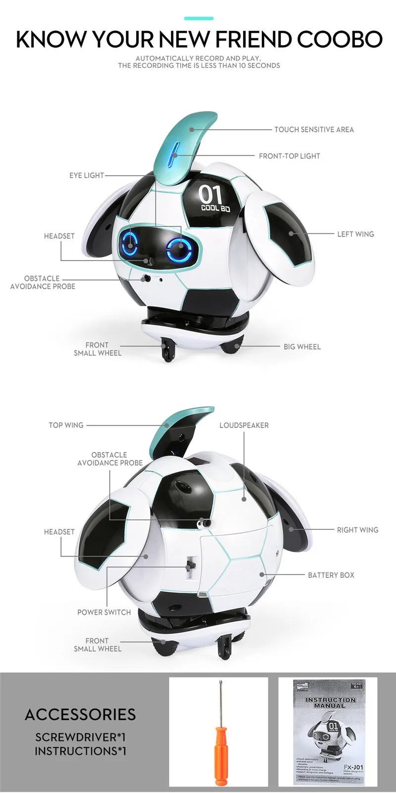 FINECO FX-J01 CoolBO футбол Интеллектуальное распознавание голоса сенсорное управление препятствия Avoi танец поет танец RC обучающая игрушка робот