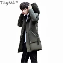 Tcyeek парка зимняя куртка Для мужчин Мода с капюшоном вниз хлопок теплая одежда мальчиков длинное пальто Для мужчин s пальто парки Hombre LWL630