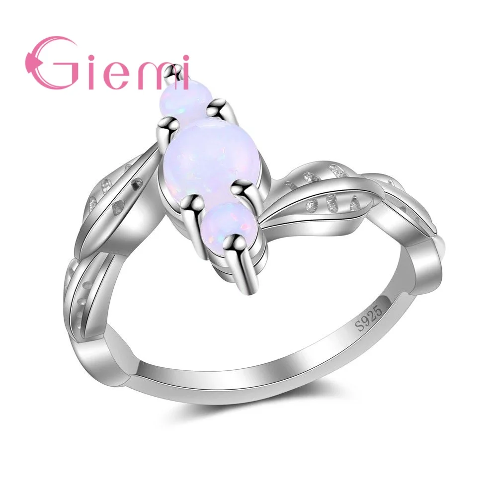 

Giemi Factory Price Women Female Party Wedding Jewelry 925 Sterling Silver Geometric Lace Ring With Fine Round Opal