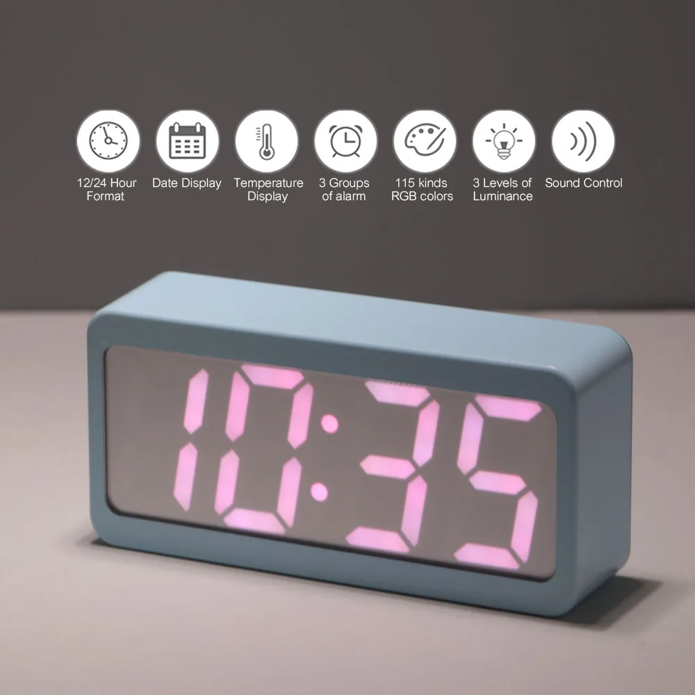 LED USB Battery Alarm Clock Powered Digital RGB Indoor Thermometer