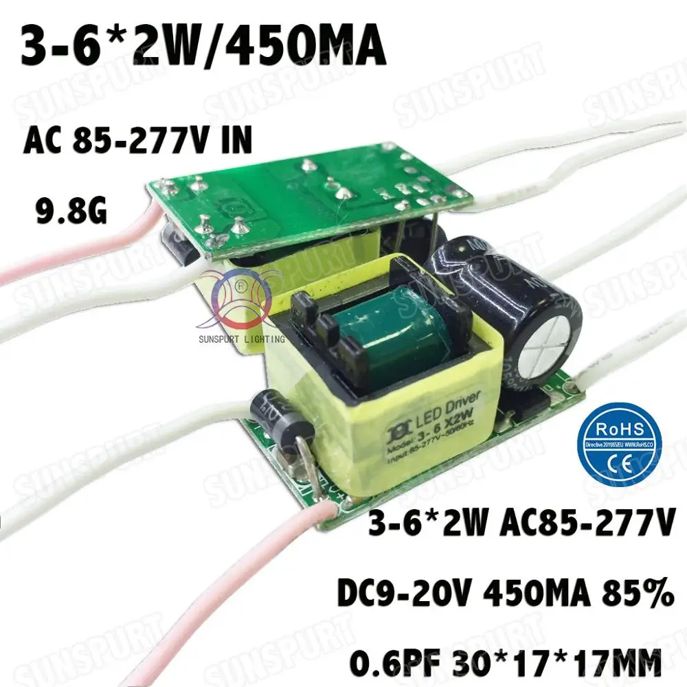 Внутри 1-36 Вт изоляция AC85-277V светодиодный драйвер 1-3x2W 3-6x2W 4-8x2W 7-13x2W 13-25x2W 450mA DC2-85V постоянного тока с бесплатной доставкой