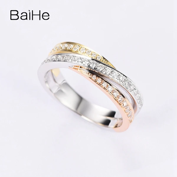 BAIHE Solid 14 K белый и желтый и розовое золото(AU585) 0.36ct круглый H/SI натуральные Алмазы обручальные модный подарок кольцо