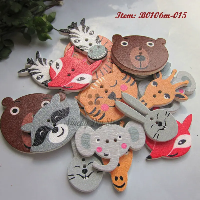 144pcs mixed 5-9 kinds of animal shape buttons lion bear rabbit fox elephant cat tiger scrapbooking accessories craft materials | Дом и сад