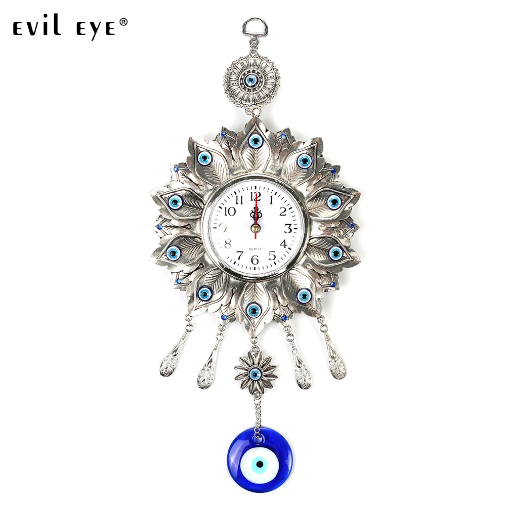 

EVIL EYE Turkish Flower Pattern Clock Watch Wall Hanging Pendant Amulet Watch Home Decoration Office Protector as gift EY4971