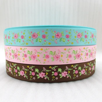 

1"(25mm) flowers series high quality printed polyester ribbon 50 yards, glitter flower ribbon, wedding gift wrap,50Yc743