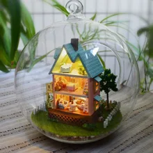 3 шт. вилла миниатюрный кукольный домик стекло DIY мини домой стеклянный шар рука кукольный дом со светодиодными огнями