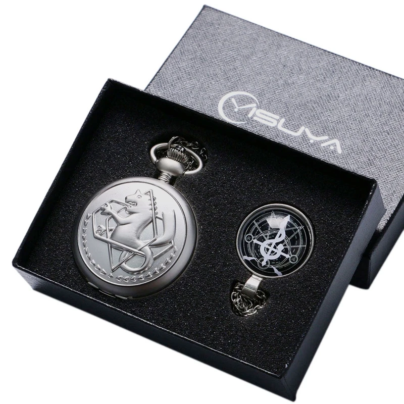 Luxury Silver Fullmetal Alchemist Pocket Watch with Edward Elric's Glass Dome Pendant Necklace Men Women Christmas Gifts Box Set 2017 2018 (10)