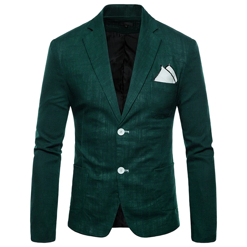 Мужские костюмы блейзеры весна-осень Новые мужские повседневные 2 кнопки хлопок и лен 9-color костюм мужской костюм - Цвет: dark green