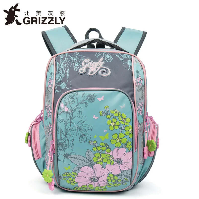 

GRIZZLY Fashion Flower Butterflies Printed Nylon Lightweight fluorescent Kids Backpacks Backbone Protection Schoolbags For Girls