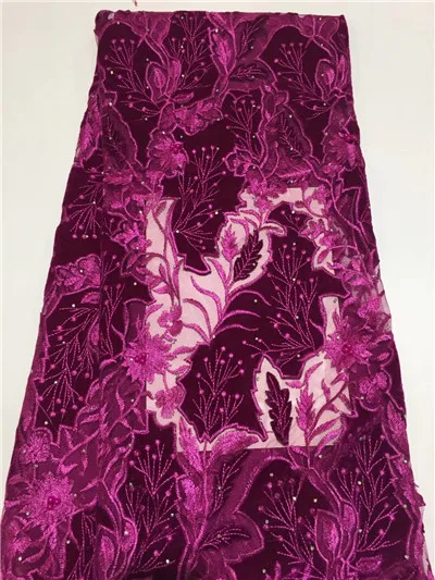 Французская Кружевная Ткань 5yds/pce компанией dhl с бусинами и камнями, бархатная ткань для женщин, роскошное платье для вечеринок asoebi, новинка, высокое качество - Цвет: 2