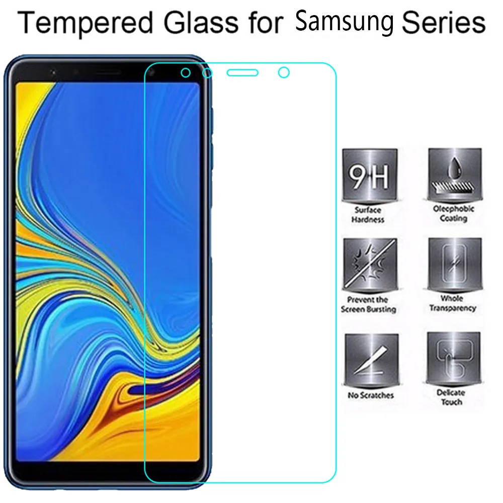 2 шт закаленное стекло для samsung Galaxy A7 A9 A6 A8 J6 J4 Plus Защитное стекло для экрана на samsung A7 стекло