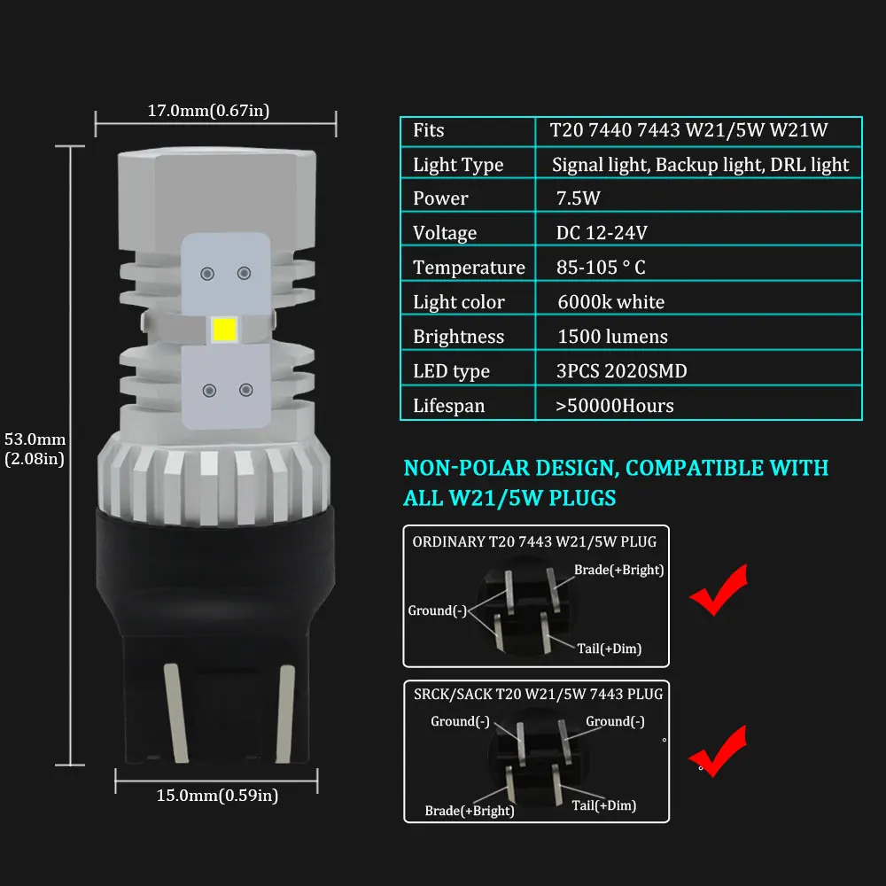 BMT Canbus W21/5W светодиоды led светодиодные лед лампы для авто T20 7443 W21W W21 5W 7440 WY21W габариты лампочки для авто проектор 12V LED сигнал заднего хода ходовые огни дхо дневные ходовые огни daytime running DRL