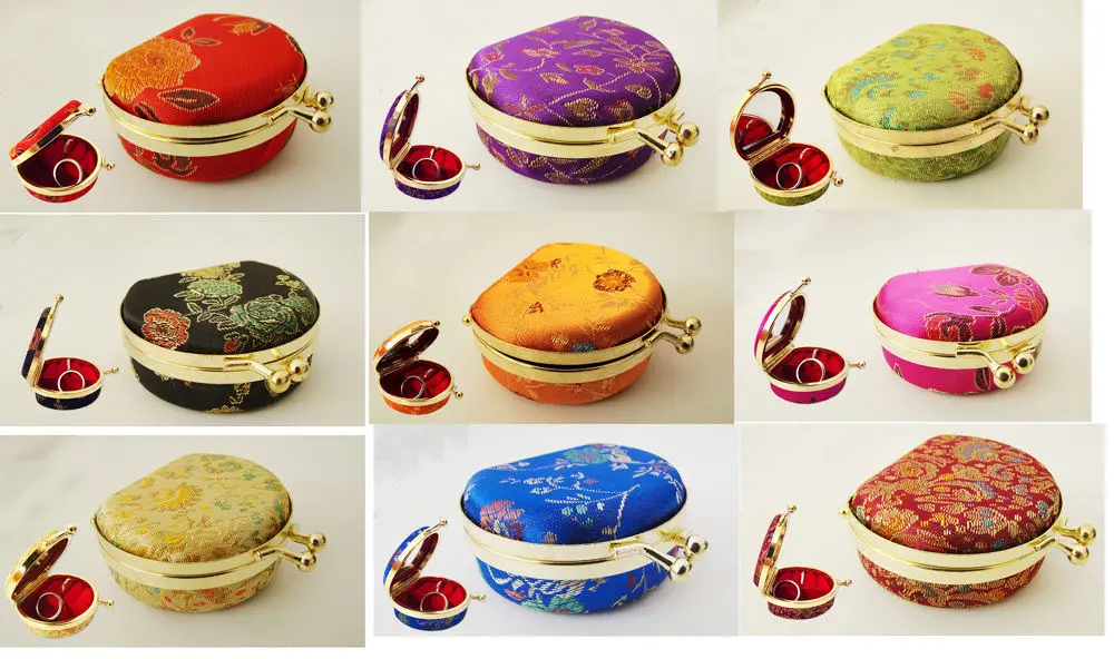 

Wholesal 10pcs Chinese Handmade Vintage Silk Jewelry Gift Box With Mirrors