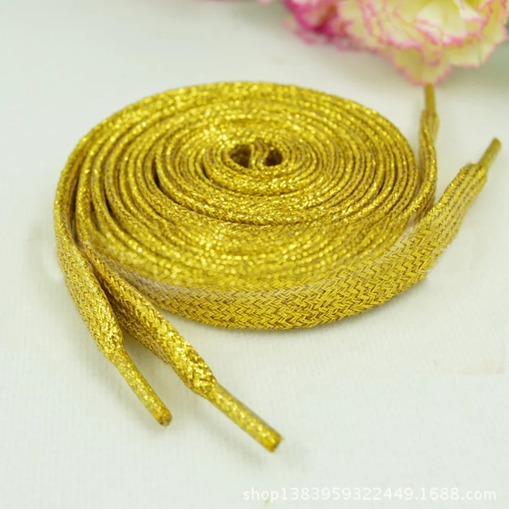 Women Flat Golden Silver Shoe Laces Super Long Daily Party Camping Shoelaces Growing Canvas Strings Flat Laces hot sale - Цвет: golden