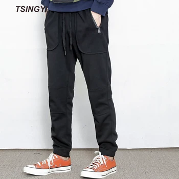 

Tsingyi Spring Loose Black Men Pants Jogger Romper Sweatpants Drawstring Elastic Waist Long Length Leggins Hombre Mens Trousers