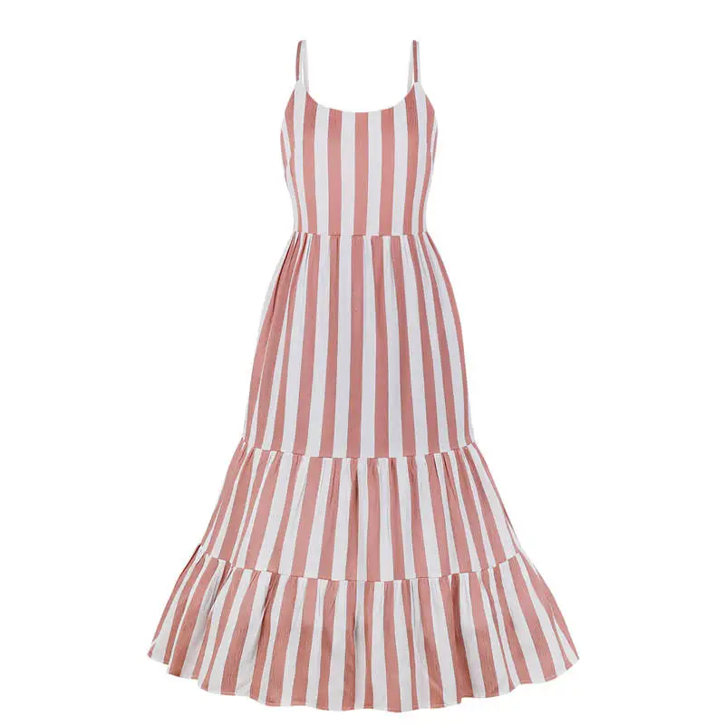 

Summer Women Vintage Sexy Dress 2019 Femme Striped Sleeveless Sundress Ladies Strap O neck Casual Dresses Patchwork with Pocket
