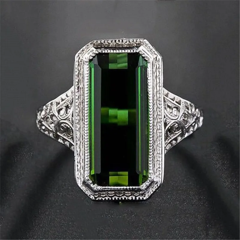 

Austria Crystal Luxury Classic Rectangle Green Stone Ring for women 2018 large square cz engagement jewelry Bague Silver rings