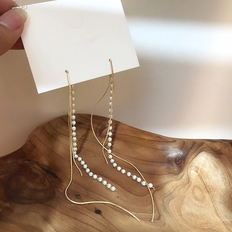 

AOMU S925 Sterling Silver Pin Metal Coin Pearl Geometric Round Long Tassel Drop Dangle Earrings For Women Girl Wedding Jewelry