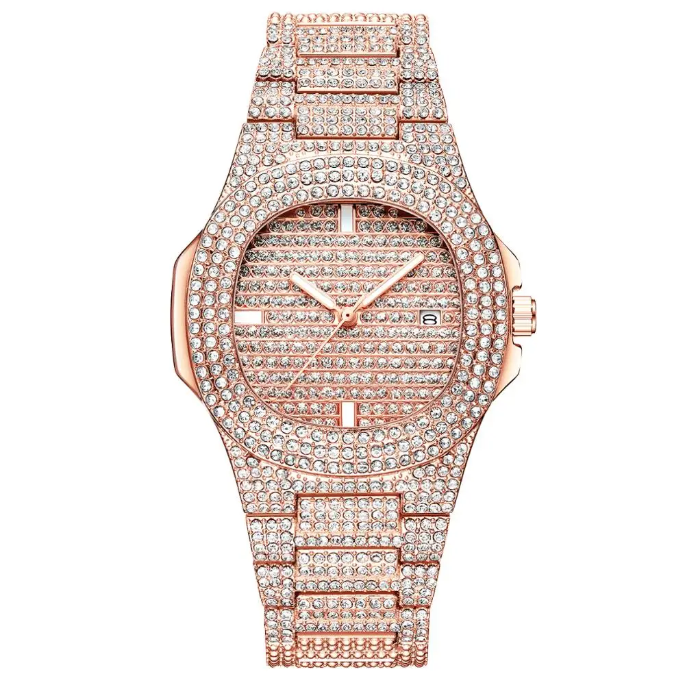 Роскошные женские часы из розового золота с бриллиантами, уникальный дизайн, женские часы-браслет из нержавеющей стали, водонепроницаемые кварцевые часы