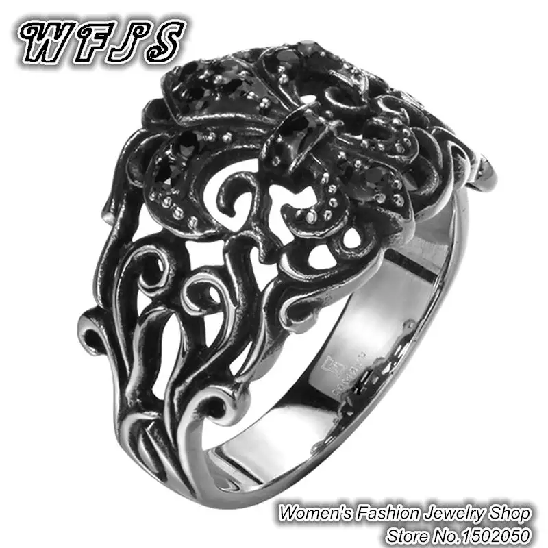 Hot sale Black Stainless Steel Hollow Flower Pattern Vintage Statement Punk Rings For Men Fashion Retro Jewelry R130-8 | Украшения и