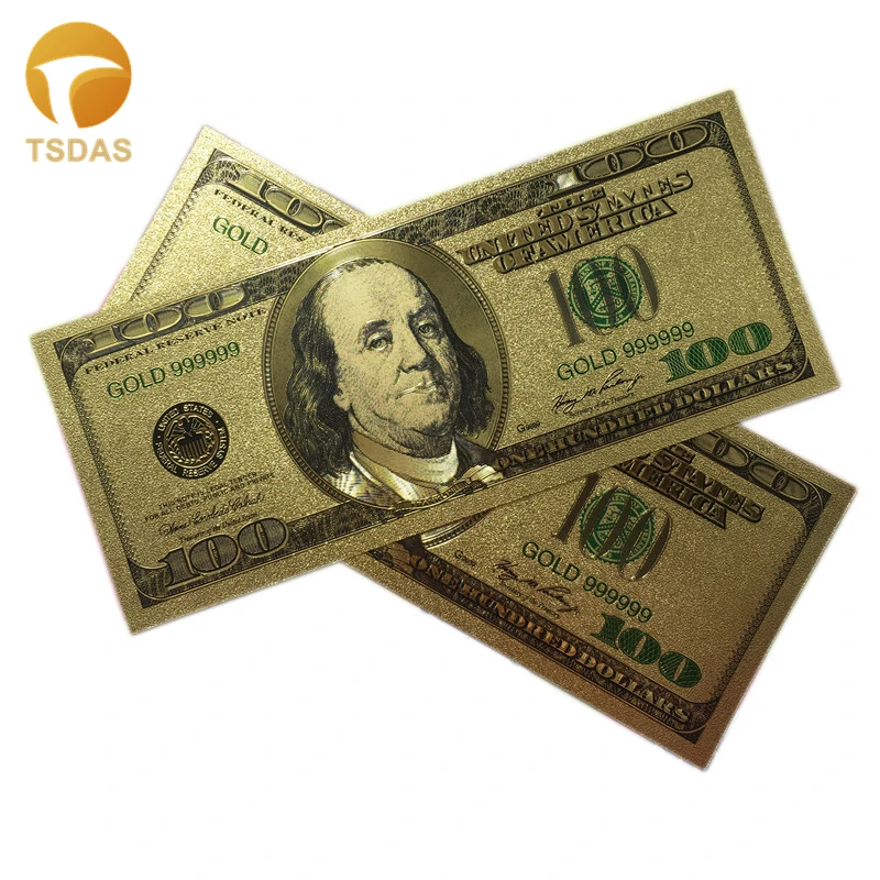 Gold Foil 100 Banknote Both Sides Gold Plated, Pure 24k Gold Banknote