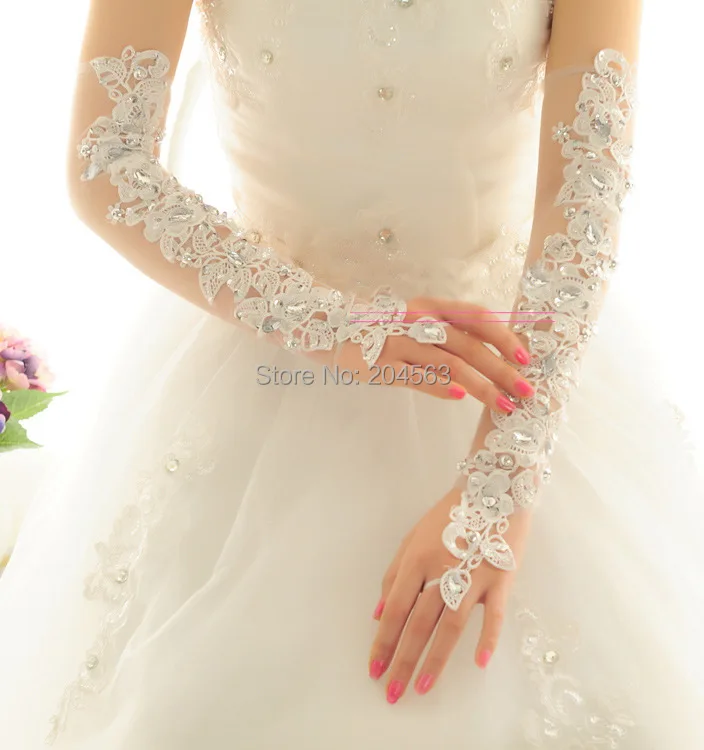 Винтажные Свадебные перчатки без пальцев Кружевные длинные перчатки для невесты с бисером свадебные аксессуары