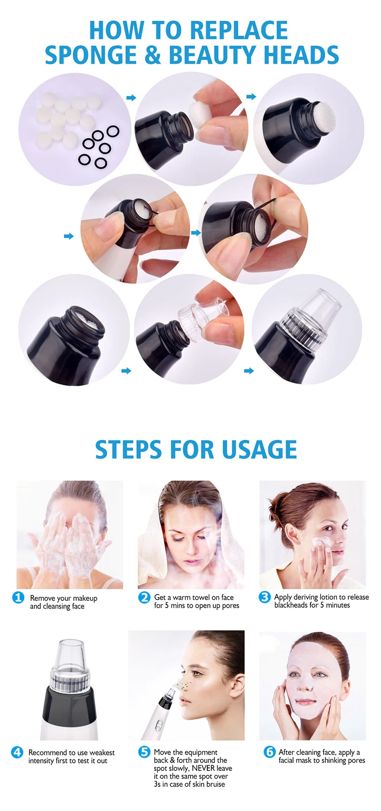 Remoção de Acne Removedor de Cravo Vácuo de Sucção a Vácuo Cuidados com a Pele Espinha Rosto Poro Limpo Facial Dermoabrasão Diamante Ferramenta 8 High Quality Beleza e saúde