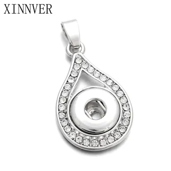 

12mm White Crystal Pendant Snap Button Jewelry Water Drop Pendants Necklace For Women Men's Vintage Accessories