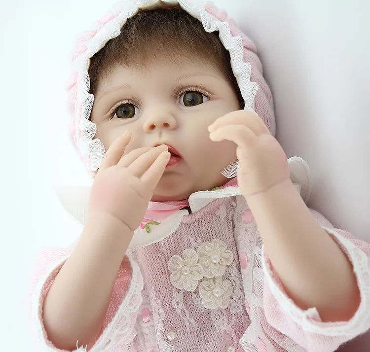 

Free Shipping 22" Vinyl reborn Babies Doll Silicone vinyl hand-rooted Mohair Newborn Dolls Realistic for Girls Birthday Gift