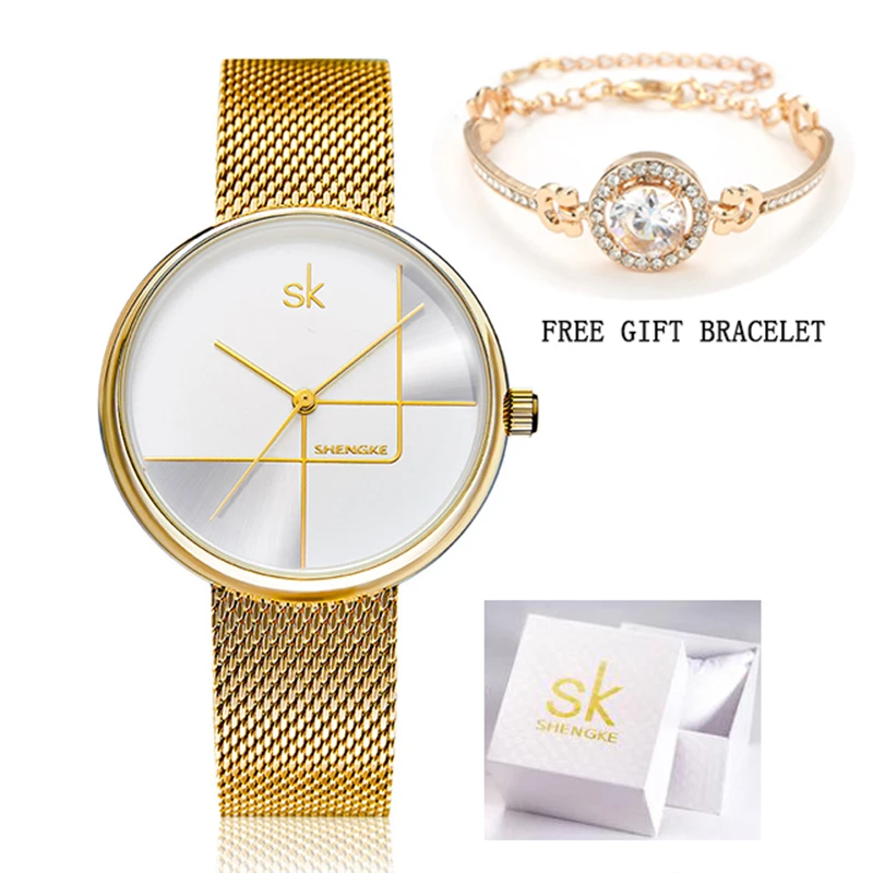 

Shengke K0105L Quartz Wrist Watches Fashion Watches Women Free bracelet dress Sliver Ladies Rhinestone Waterproof Reloj Mujer SK