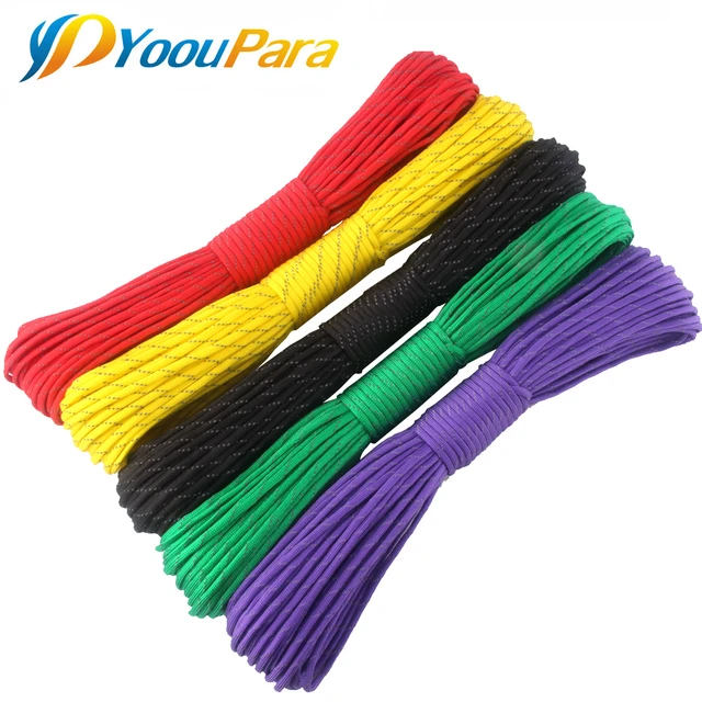 YoouPara 10 Colors Reflective Paracord 550lb 7 Strand Survival Rope  Parachute Climbing Camping Survival Equipment Cord