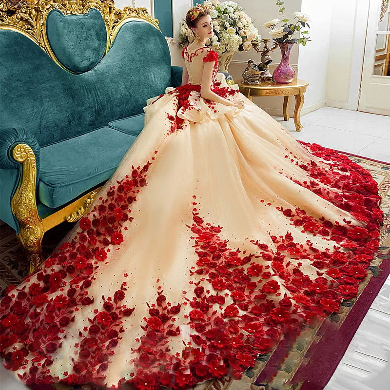 Royal Luxury 2017 Evening Dresses Embroidery Chapel Train Applique Beaded Prom Party Gown Saudi Arabia Dubai Evening Dress 2016359