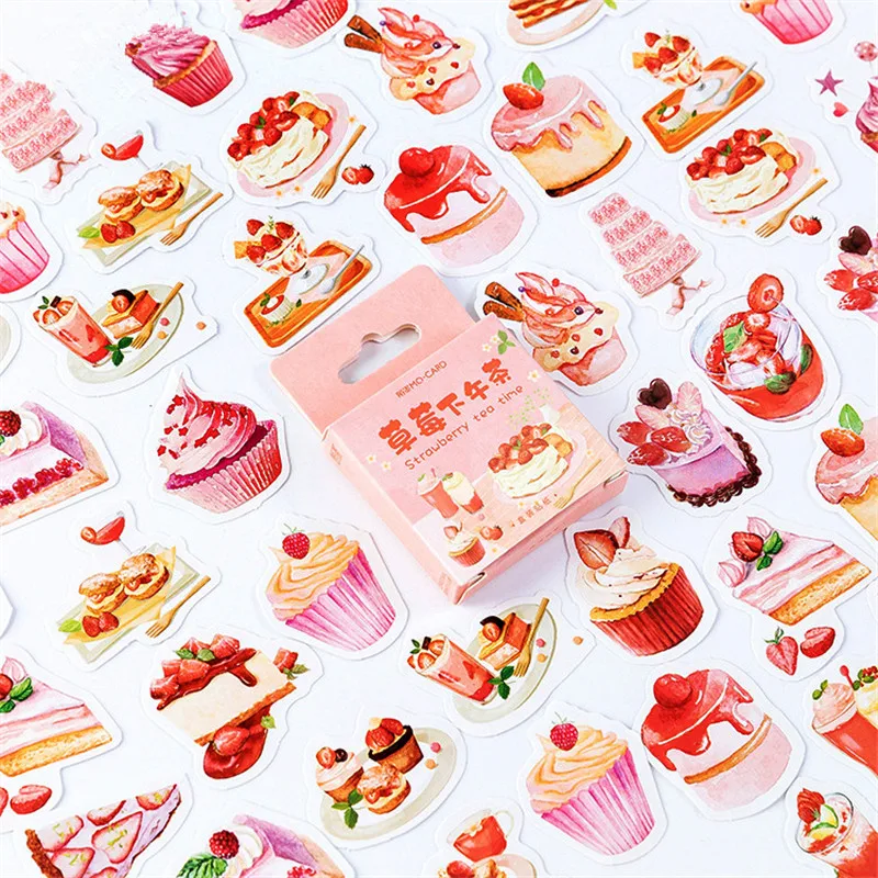 

46 pcs/lot Strawberry Afternoon Tea Series Cute Paper Decoration Stickers Scrapbooking Stationery Planner Office Supplies Statio