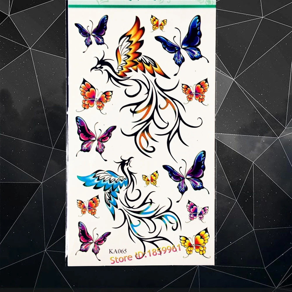 

3D Phoenix Waterproof Temporary Tattoo Women Kids Body Art Fake Tatoo paste 17*10CM Transfer Flash Tattoo Butterfly Stickers