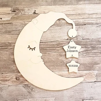 

Personalized Wood Sleepy Moon Star Set, Custom Made Name for Baby Shower Gift, New Baby Gift Nursery Decor