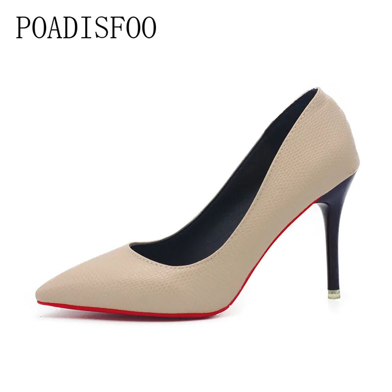 

POADISFOO 2017 fashion new serpentine high heels 9cm heel shallow mouth work shoes.DFGD-H6