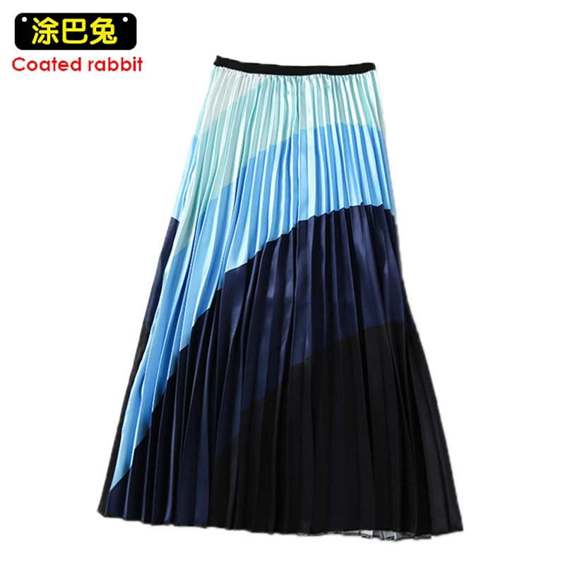 Goede CR Vrouwen Lente Zomer Geplooide Rok Vintage Hoge Taille A lijn Rokken Cartoon Strepen Womens Saia Midi Rokken Jupe Femme Rok