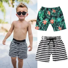 Новые летние шорты в полоску с цветочным принтом для маленьких мальчиков повседневные пляжные штаны Новые модные штаны