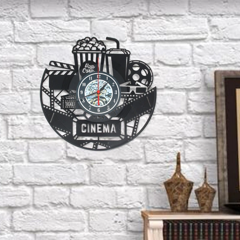 12" Vinyl Record Wall Clock Cinema Movie Ticket LED Hanging Clock For Cinema Wall Decoration Led Backlight Clock