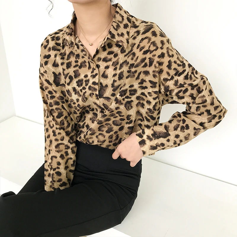

Vintage Turn-down Collar Leopard Print Women Blouse and Tops Elegant Full Sleeve Female Shirts blusas mujer de moda 2019 Autumn